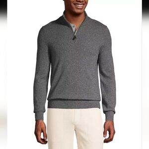 LANDS END Men's Fine Gauge Cashmere Quarter Zip. Charcoal Heather. Med